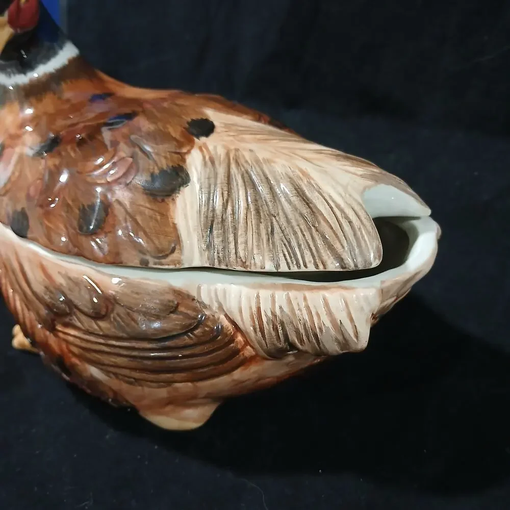 Fitz and Floyd Pheasant Bird Covered Quail Pheasant Gravy Boat Covered Dish 1990